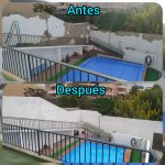 Imagen de un proyecto de renovación de paredes exteriores. En la foto de antes, se puede ver las paredes en mal estado con desconchones y cemento descorchado. En la foto de después, se puede ver la pared en perfecto estado, bien pintada y con los desconchones reparados. Reforma de paredes exteriores: antes y después