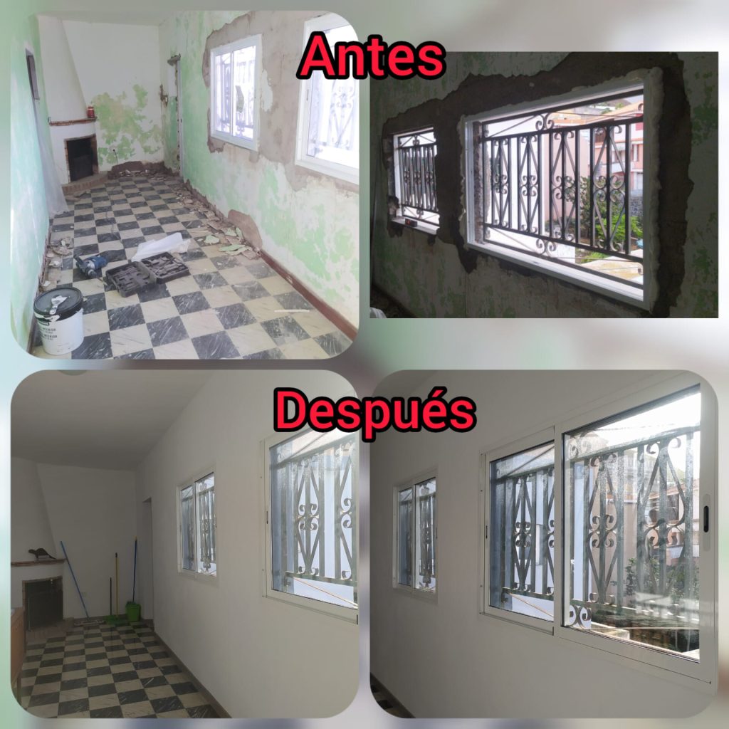 Reforma de un Pasillo. Mejora de la apariencia 2 Renovación de un pasillo residencial antes y después, mostrando paredes recién pintadas y ventanas modernizadas.